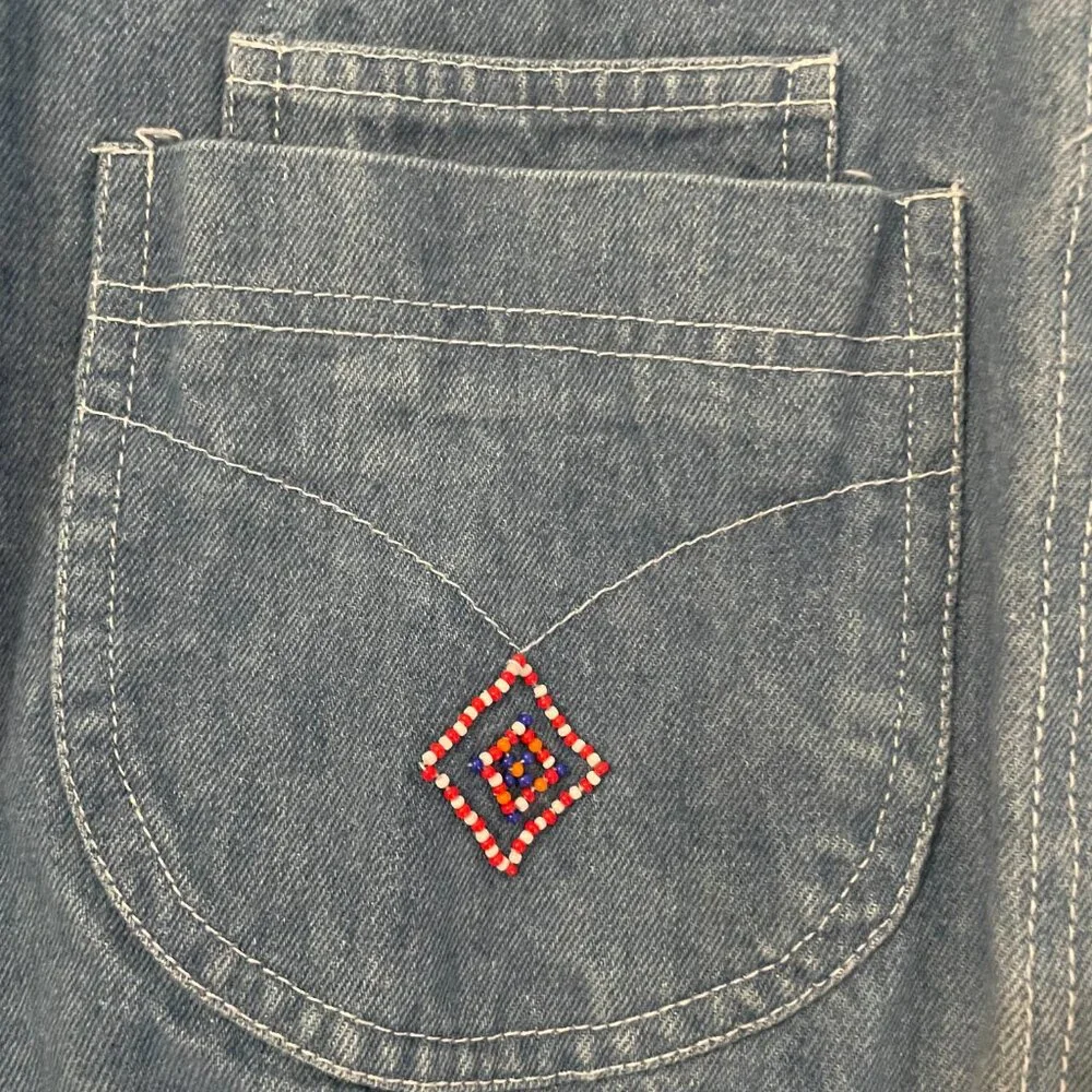 ✨ STUNNING Vintage SK Wear 1990s Southwestern Beaded Denim Jacket Ranch Size 6 ✨ - Picture 8 of 13